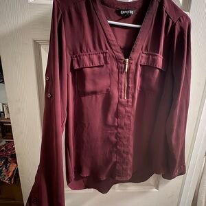 Express long-sleeve utility portofino shirt in a burgundy color